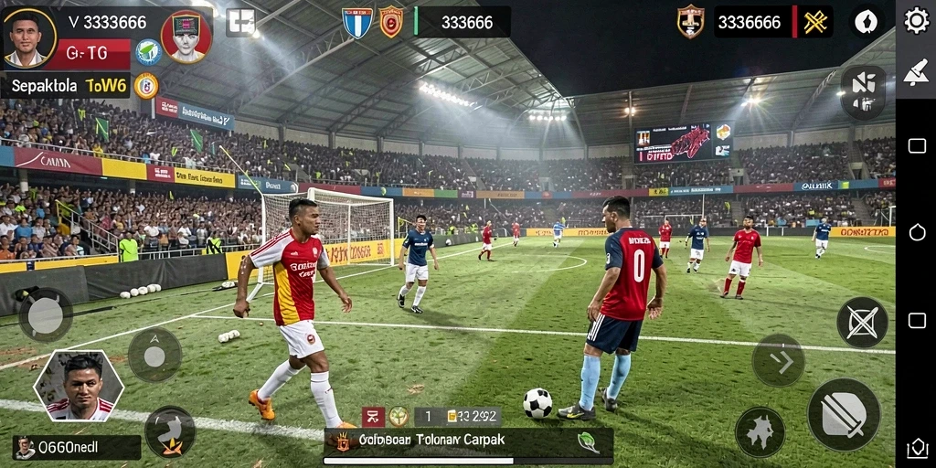 Screenshot utama 333666 menampilkan aksi seru permainan sepak bola.