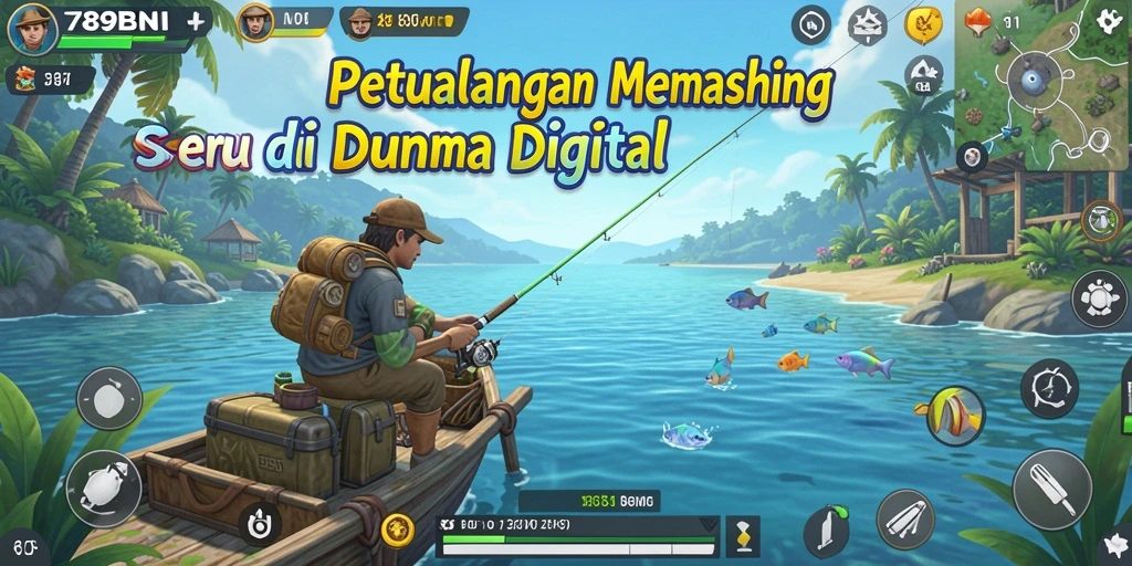 Gameplay seru memancing dalam 789BNI dengan berbagai lokasi dan ikan.