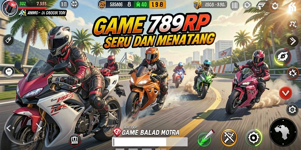 Tampilan gameplay balapan motor yang mendebarkan di 789RP.