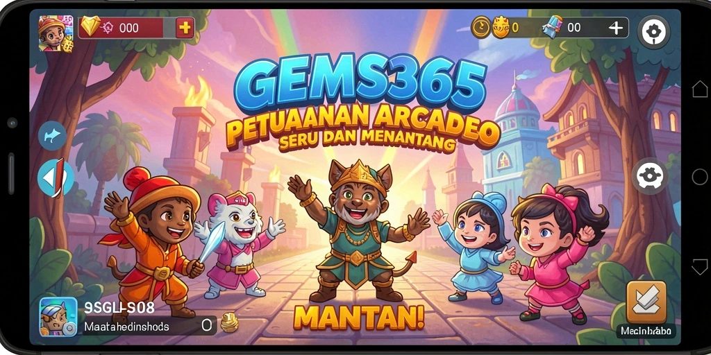 Tampilan gameplay GEMS365 dengan aksi seru dan permata berkilau.