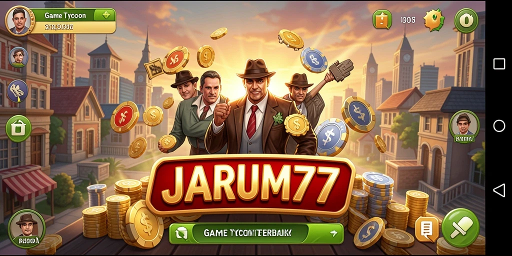 Screenshot gameplay JARUM77 yang menampilkan pembangunan bisnis.