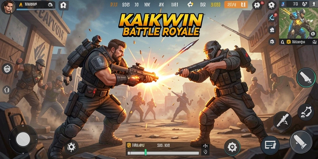 Screenshot gameplay KAKWIN yang menunjukkan aksi seru di medan perang Battle Royale.