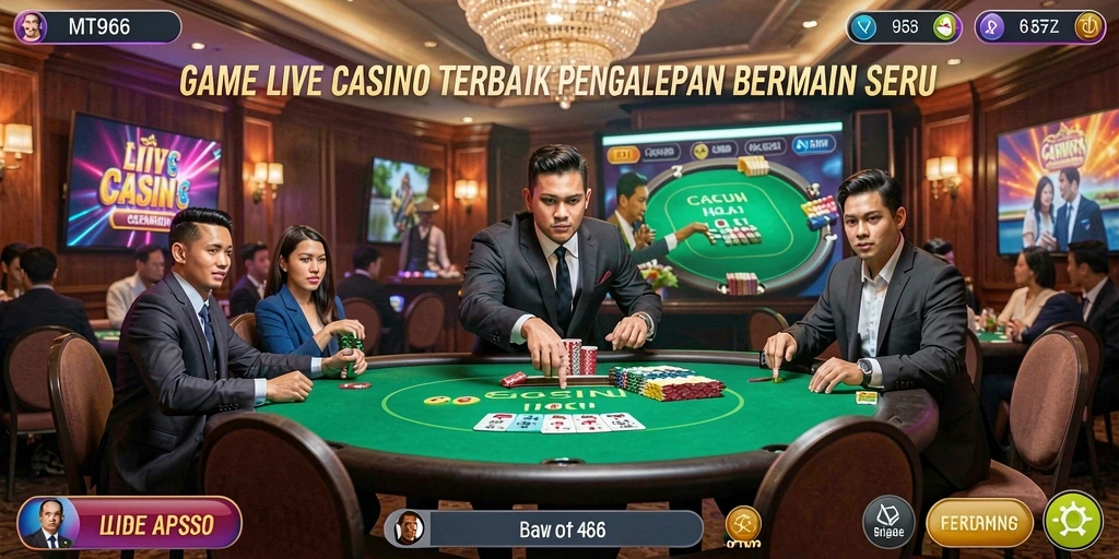 Screenshot MT966 menampilkan dealer profesional dan suasana kasino langsung.