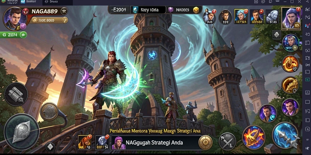 Screenshot utama menampilkan gameplay intens dari NAGA889 dengan menara yang siap bertahan.