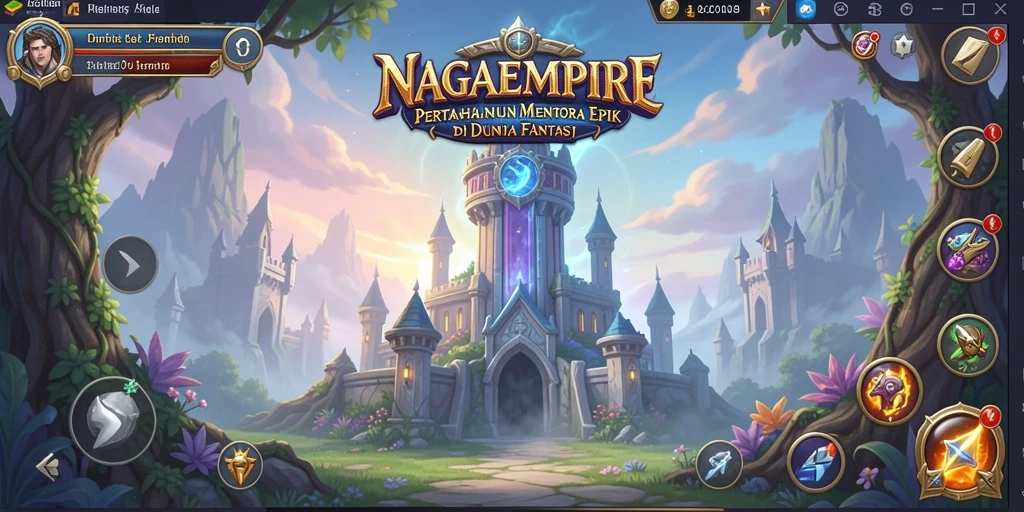 Tampilan menara pertahanan dalam aksi saat serangan musuh di NAGAEMPIRE.