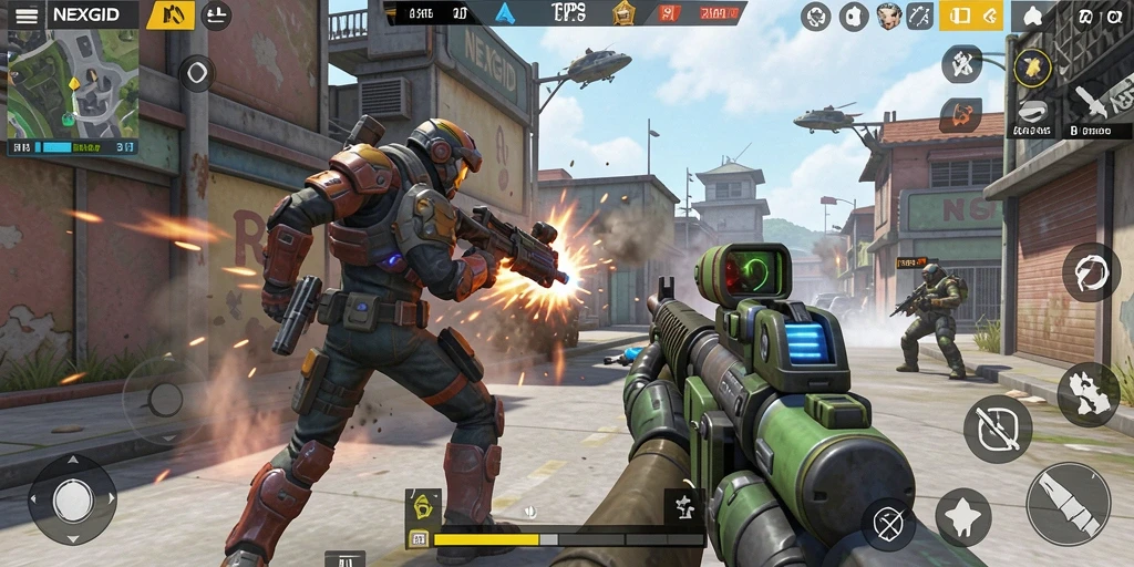 Screenshot gameplay NEXGID menampilkan aksi pertempuran yang mendebarkan.