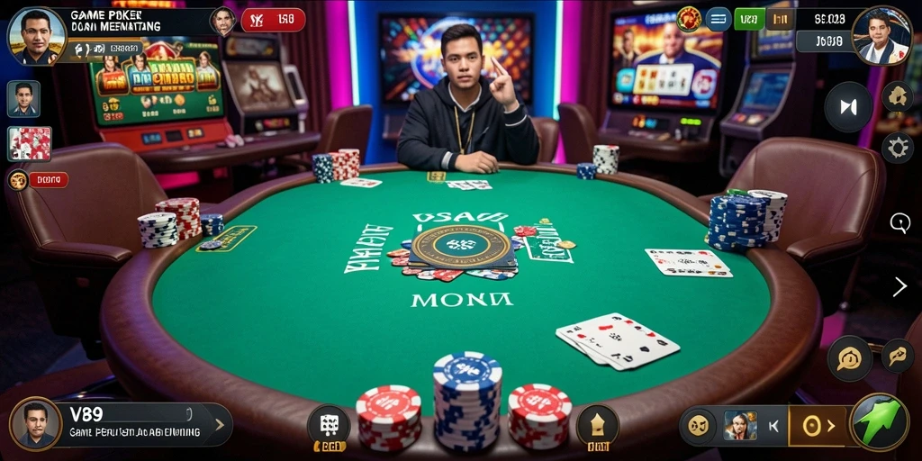 Tampilan utama V89 dengan gameplay Poker yang seru dan menantang!
