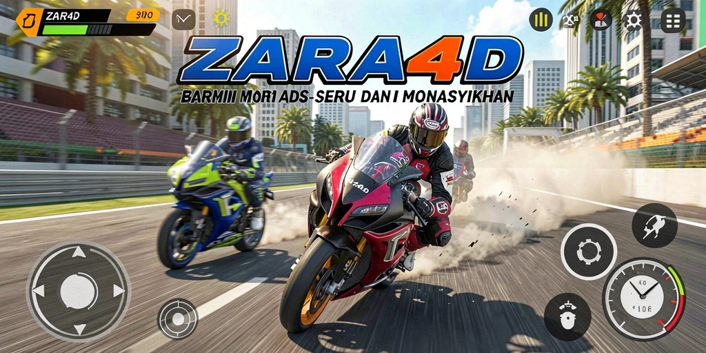 Gameplay ZARA4D menampilkan balapan motor seru di lintasan yang menantang.
